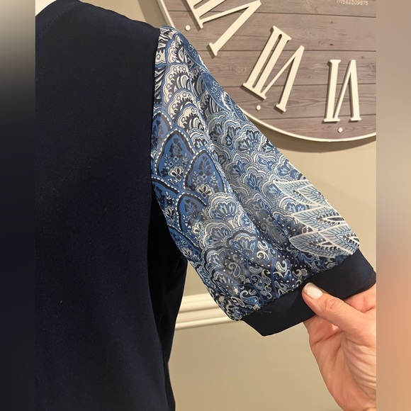 Women's CeCe Short Sleeve Top -Navy Blue with Chiffon sleeves NWOT Size … - Picture 6 of 11